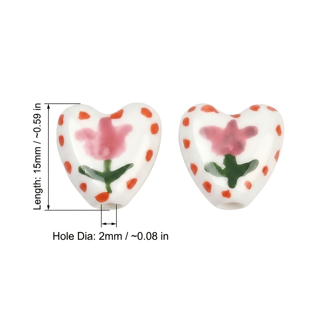6pcs Hand-Painted Heart-Shaped Ceramic Beads for DIY Jewelry
